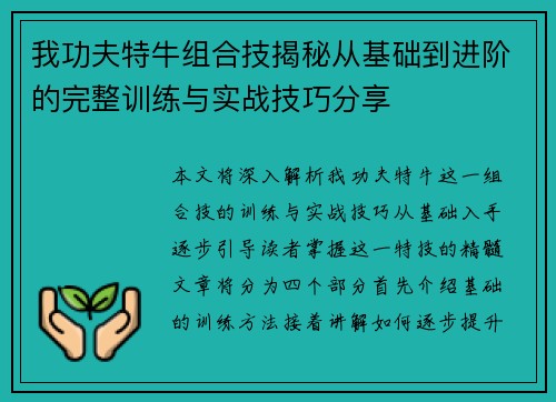 我功夫特牛组合技揭秘从基础到进阶的完整训练与实战技巧分享